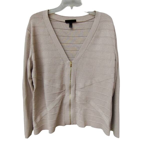 Lane Bryant Gold Sparkle Metallic Front Zip Cardigan Size 22-24 Nylon/Rayon 2XL - Picture 2 of 10